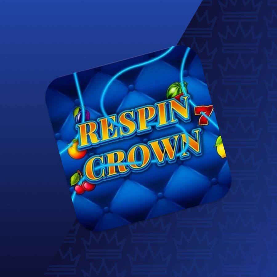 App icon for the slot game 'Respin Crown' featuring a bright blue quilted background and bold gold lettering.