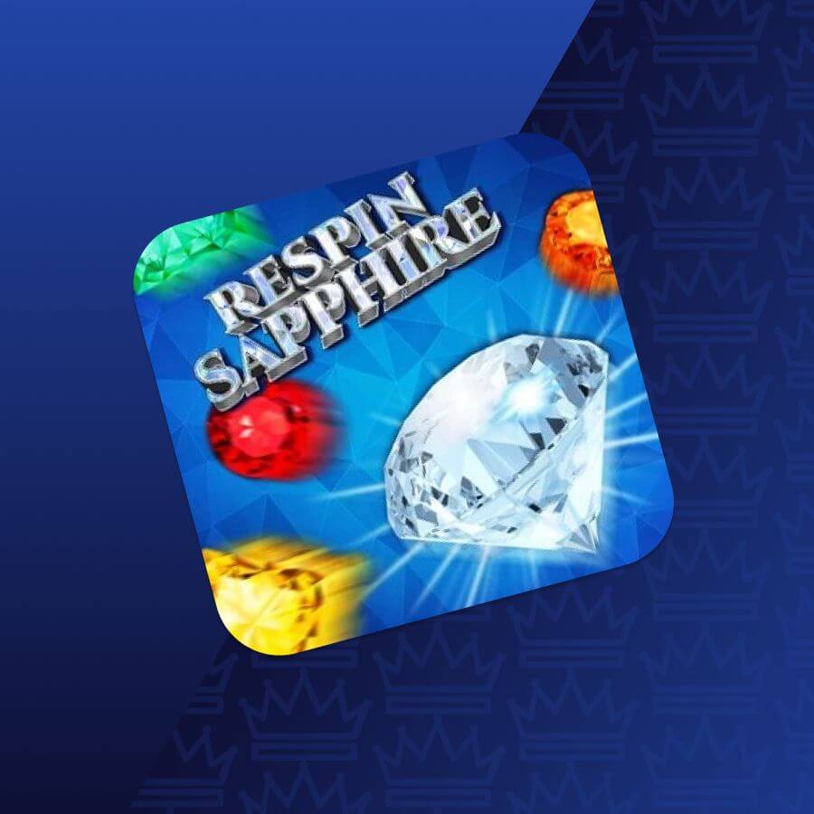 App icon for a jewel-themed slot game: a large sparkling diamond with red, green, and yellow gems on a blue geometric background.