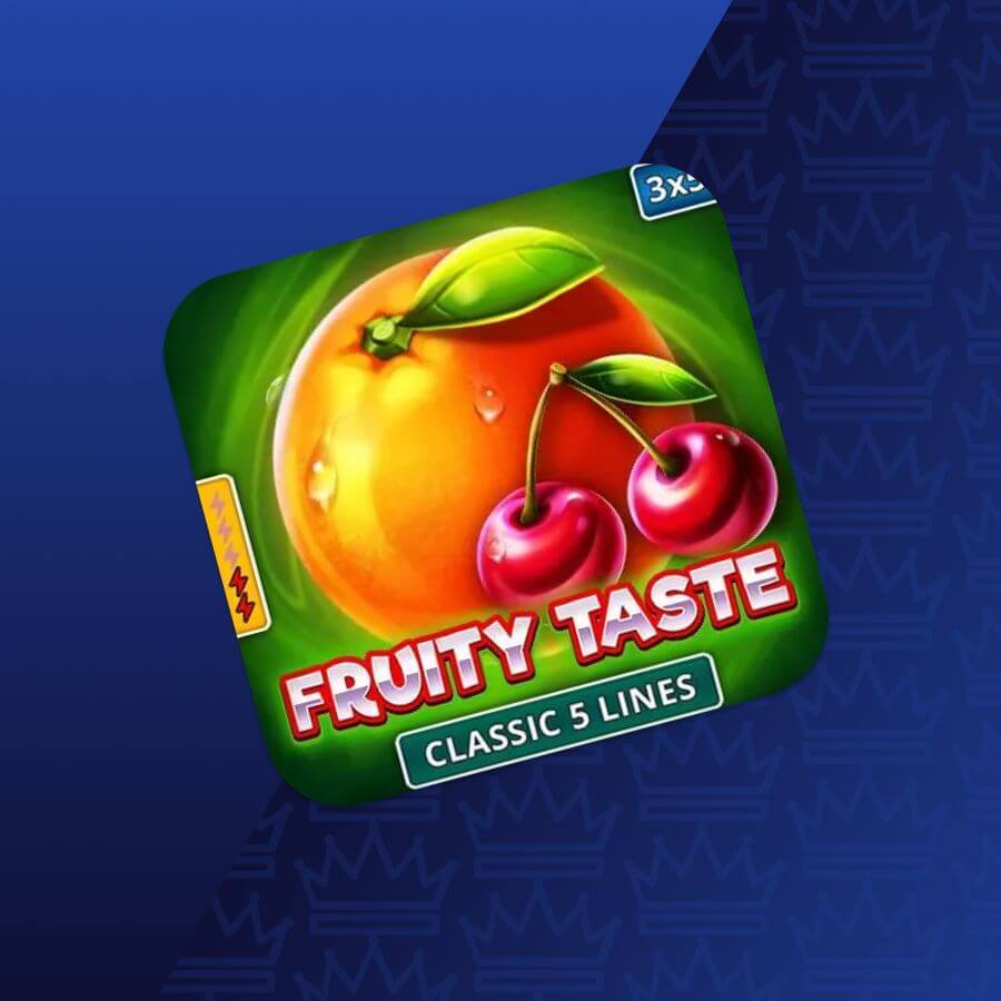 Game app icon for Fruity Taste: Classic 5 Lines, featuring an orange and cherries on a green background with bold red and white title text.